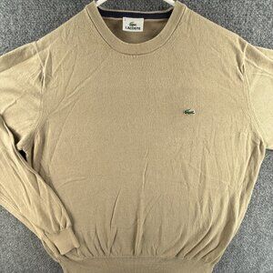 Lacoste Men Sweater Pullover Croc Logo Size 5 Large Beige Cotton Crew Neck Knit